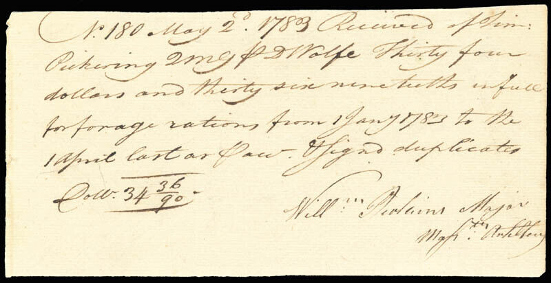 TIMOTHY PICKERING - AUTOGRAPH DOCUMENT SIGNED 05/02/1783