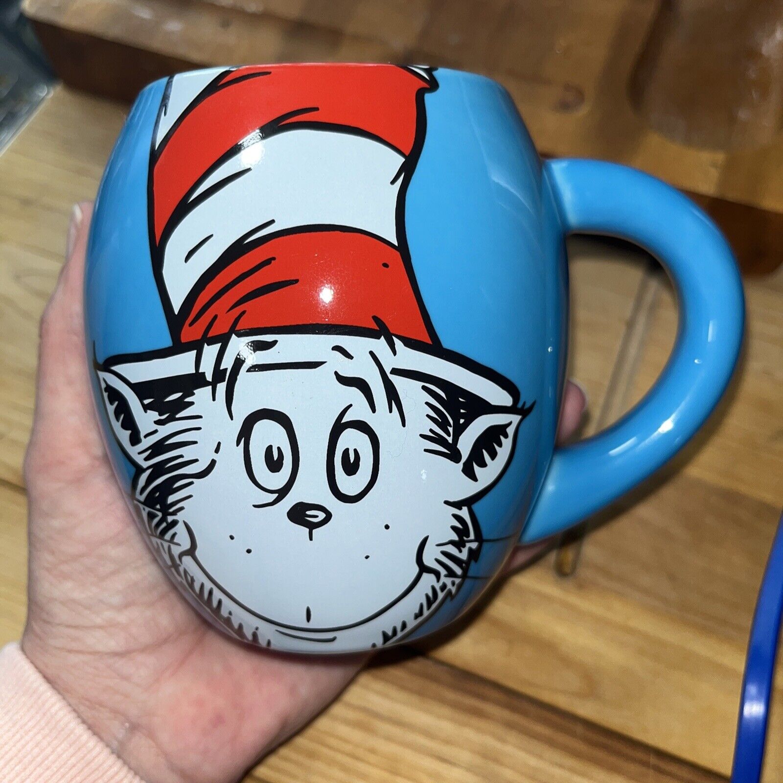 Dr. Seuss Cat In The Hat Ceramic Coffee Mug Cup Blue Oval 18oz NEW 