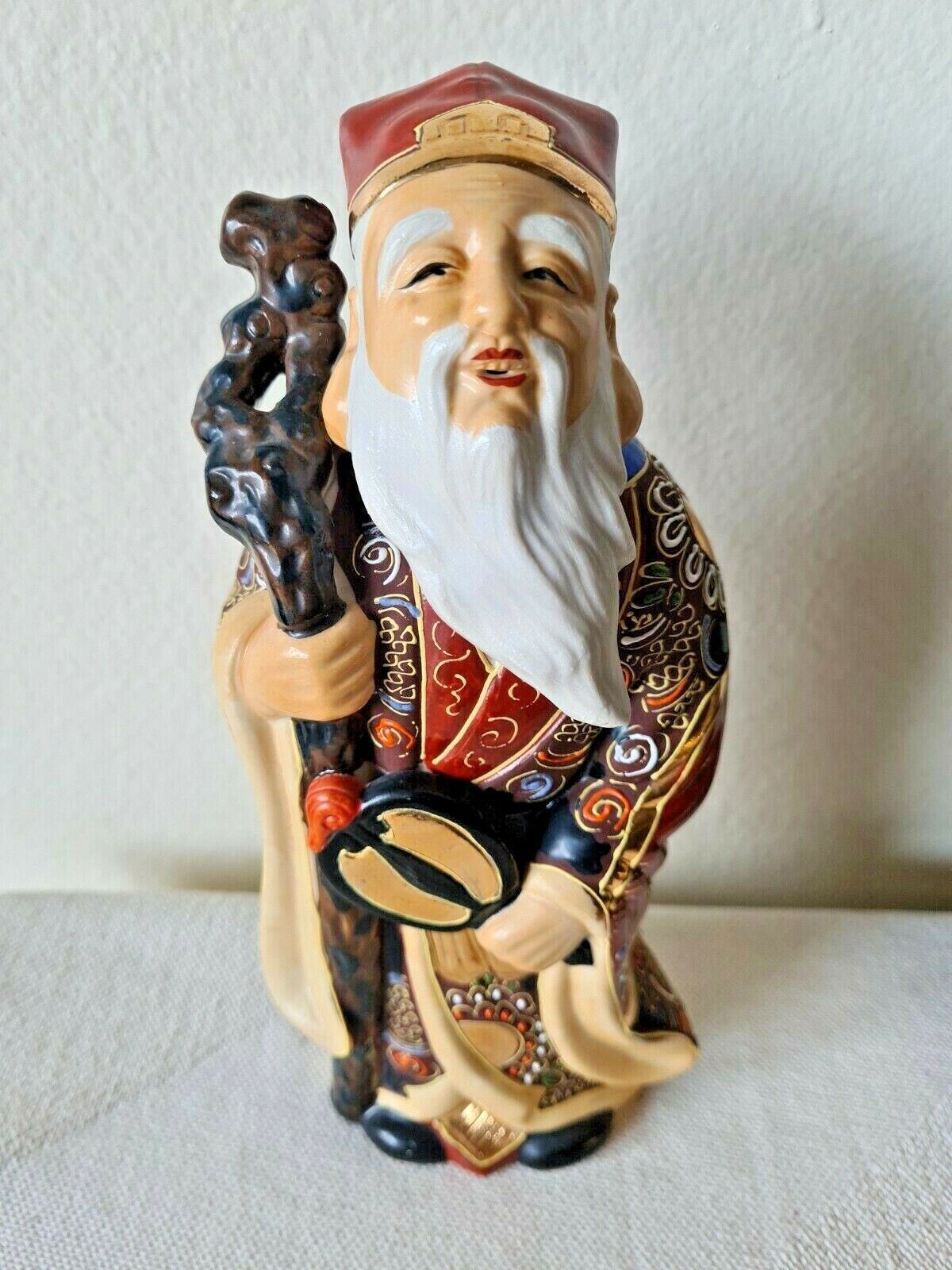 Japanese Statue of Jurojin God of Longevity Health Wealth Knowledge 9-1/2\