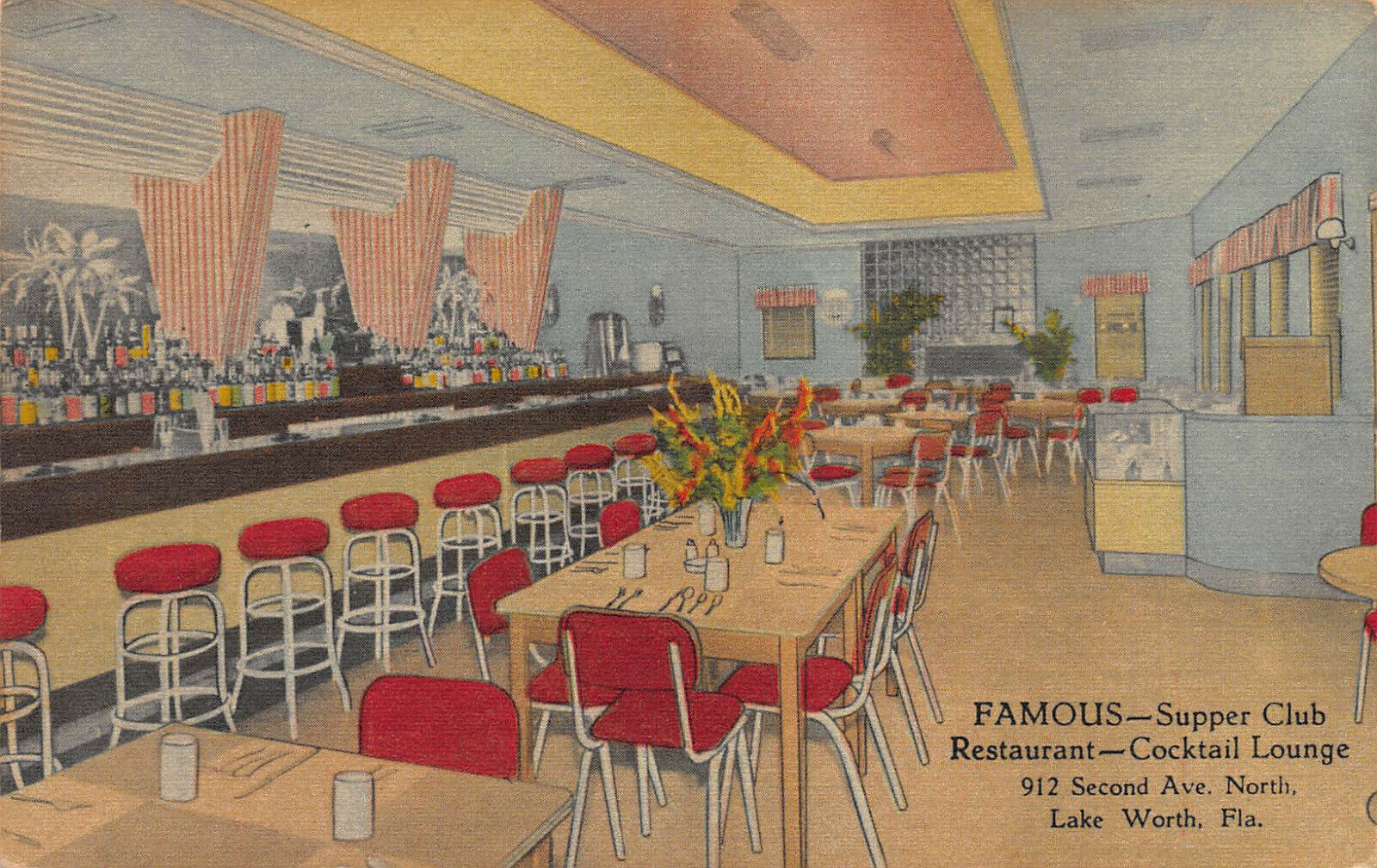 Famous Supper Club - Restaurant, Lake Worth, Fl., Early Linen Postcard, Unused 