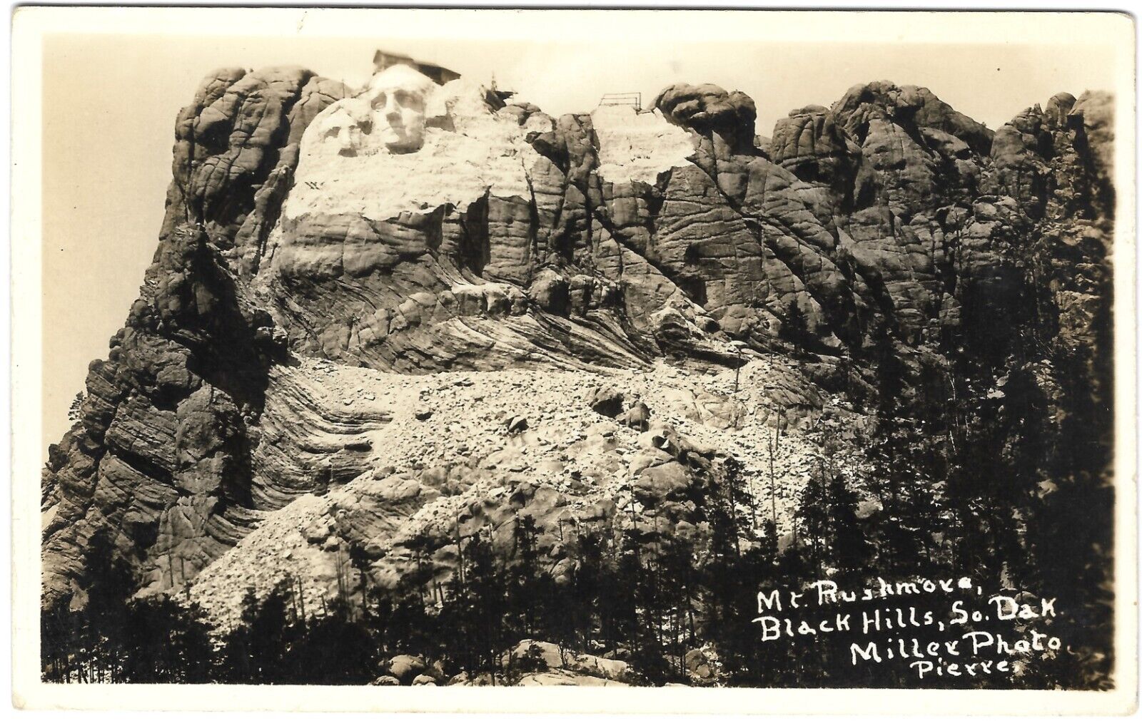 RPPC Postcard Mt. Rushmore Early Stage Thomas Jefferson First Attempt Circa 1930