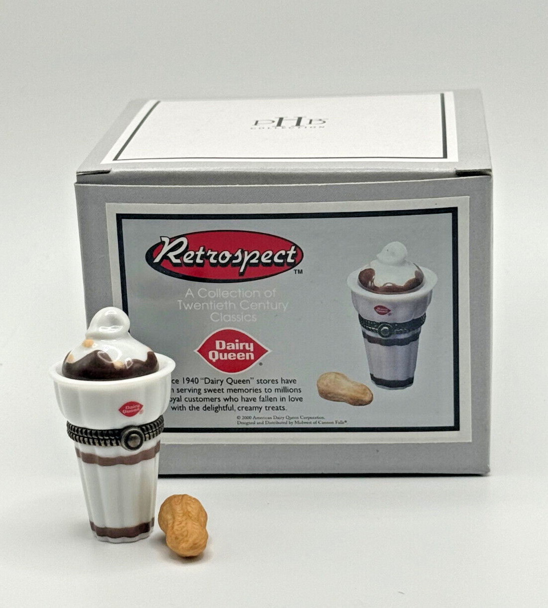 PHB Porcelain Hinged Box Dairy Queen Hot Fudge Sundae Peanut Trinket 38340 ~ New