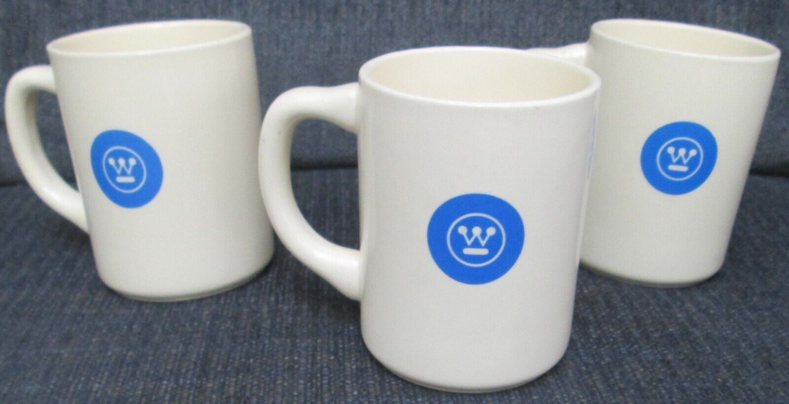 Three Vintage Westinghouse Royal Blue and White Coffee Mugs