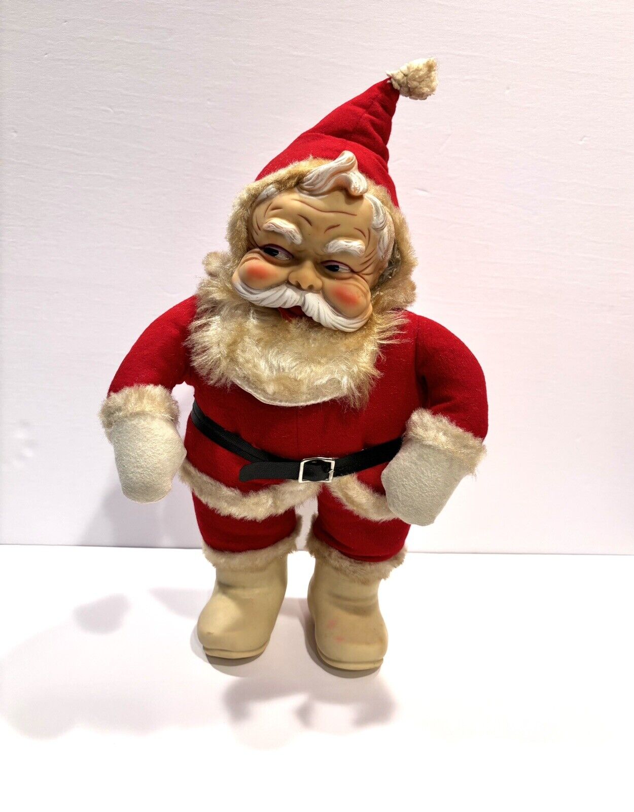 Vintage 15” Rushton Santa Claus Plush Christmas Doll Rubber Face and Boots