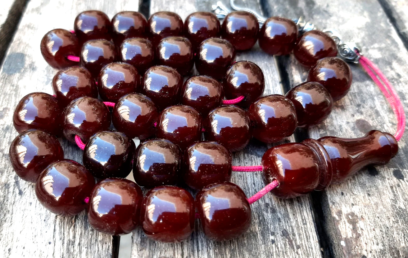 Vintage Rossary Red Faturan Handmade Bakelite Islamic Prayer 33 Beads 60gr Use
