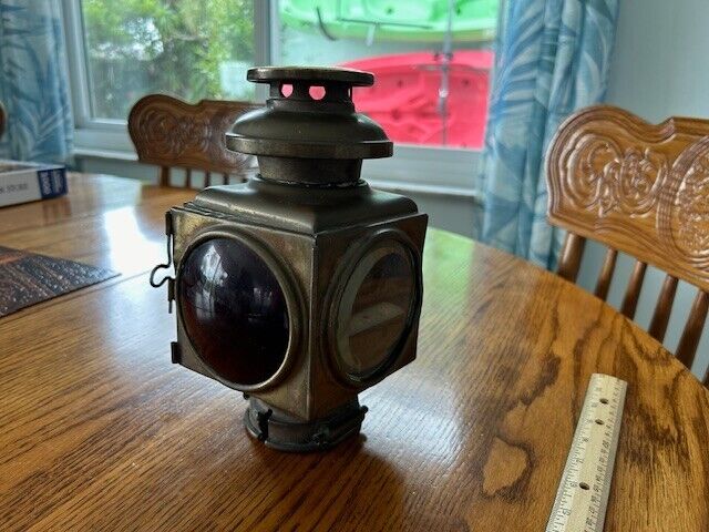 Vintage Antique Brass 2-Tier Tail Carriage Lamp Round Lens Early 1900’s
