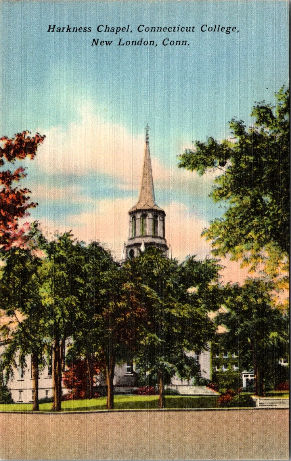 CA-155 CT New London Harkness Chapel Connecticut College Linen Postcard