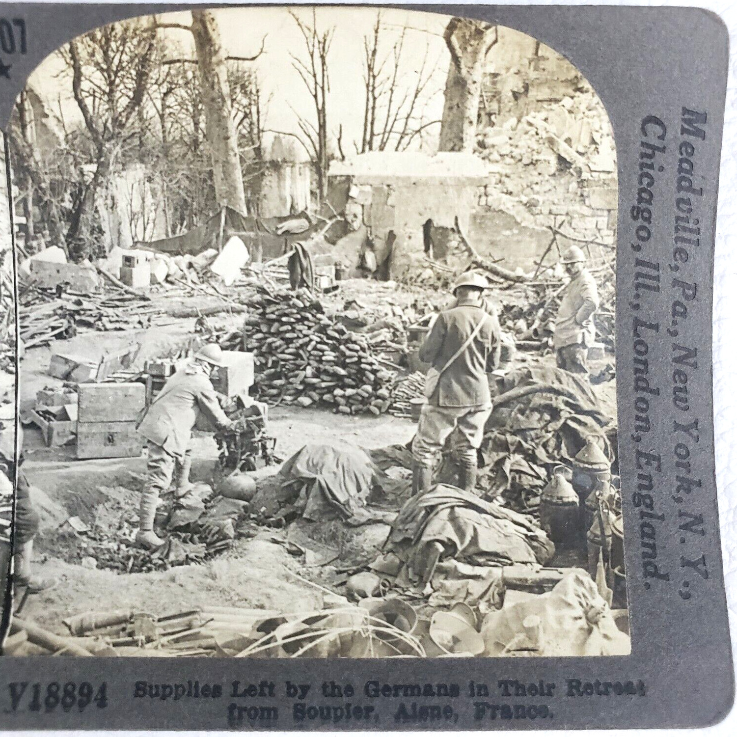 Aisne France WW1 Soldiers Stereoview c1918 Supplies German Retreat Soupier J427