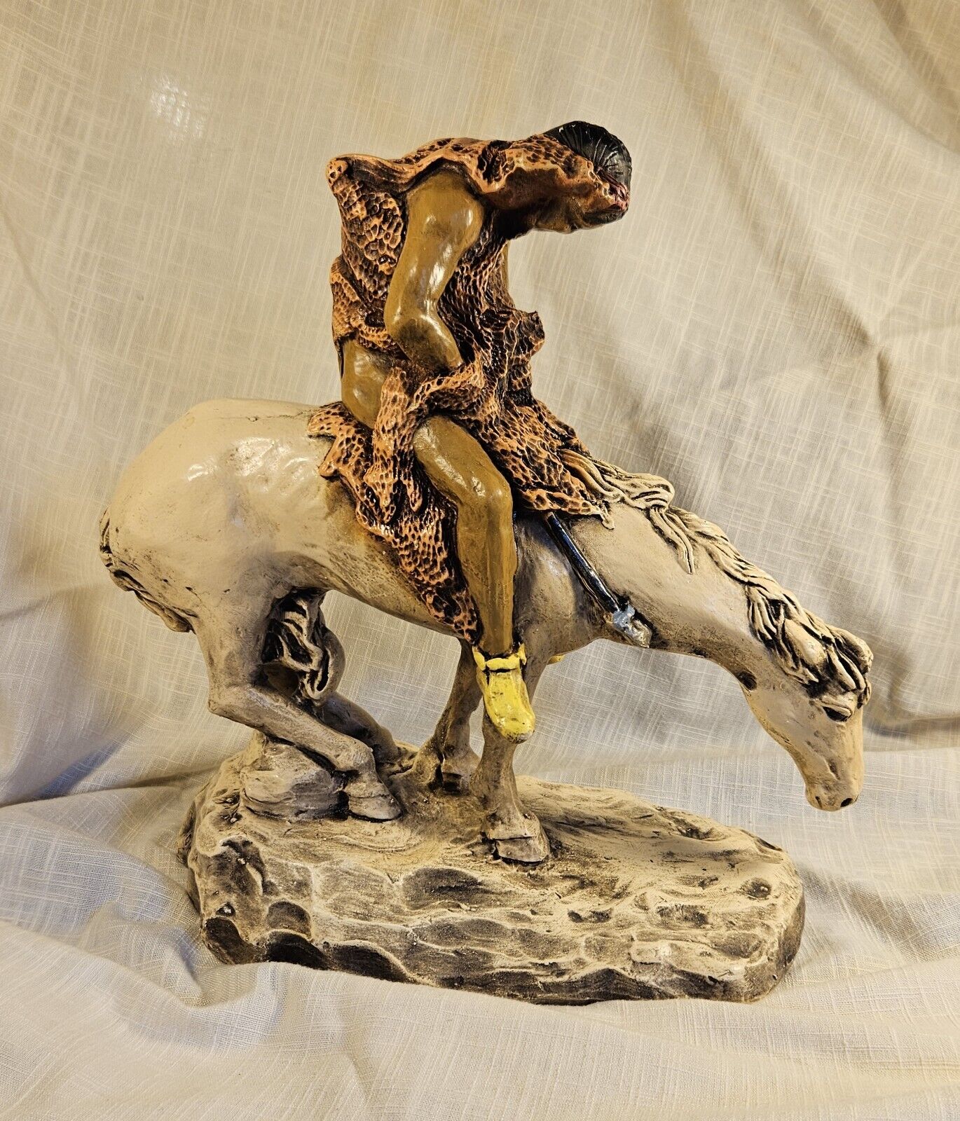 Vintage 1977 Continental Studios Native American And Horse Statue  14”