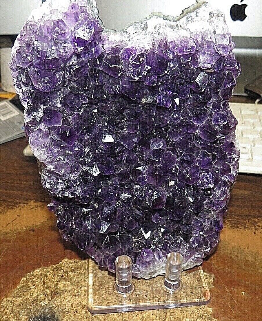 LARGE  AMETHYST CRYSTAL CLUSTER  GEODE CATHEDRAL F/ URUGUAY; ACRYLIC STAND