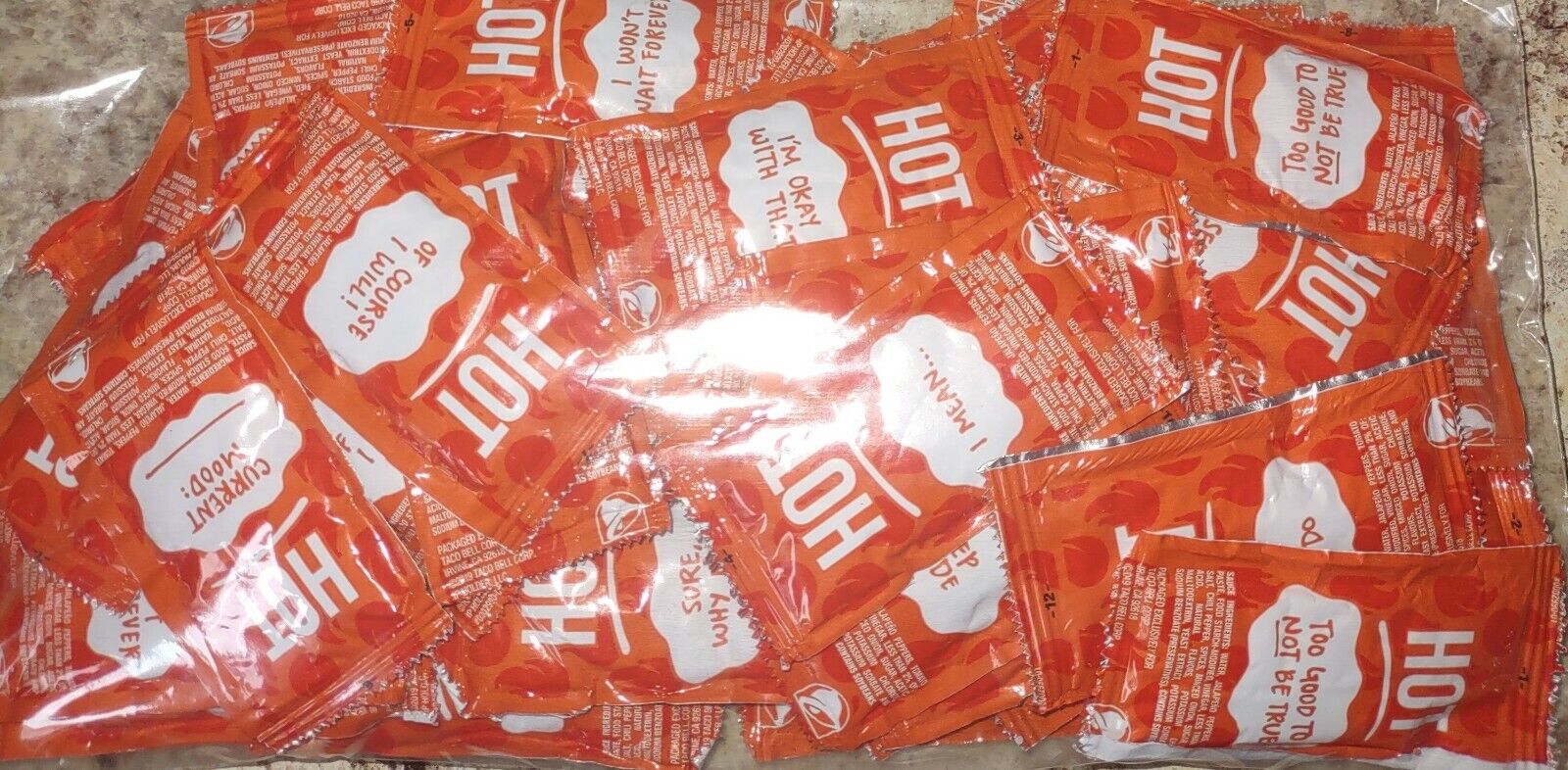 100 Taco Bell Hot Sauce Packets-New And Sealed- 