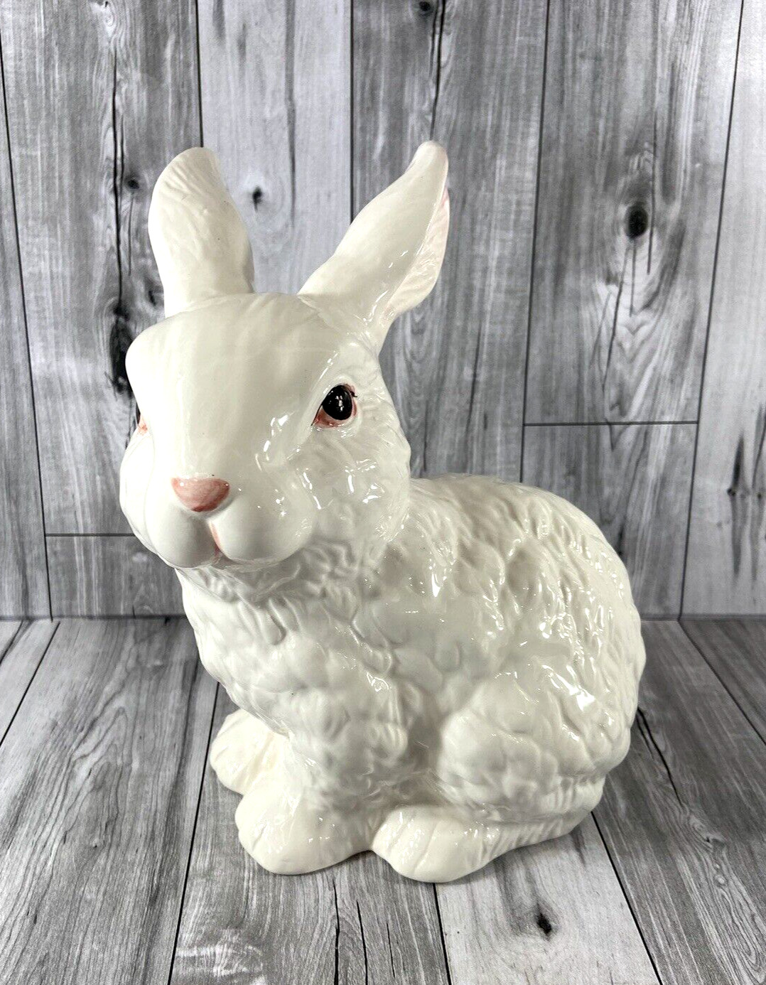 Large Ceramic Glossy White Easter Bunny Rabbit Cottage Core Farm House
