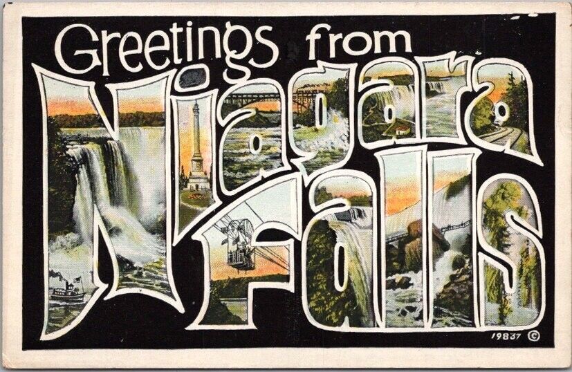 NIAGARA FALLS, New York Large Letter Postcard Multi-View / Metropolitan c1930s