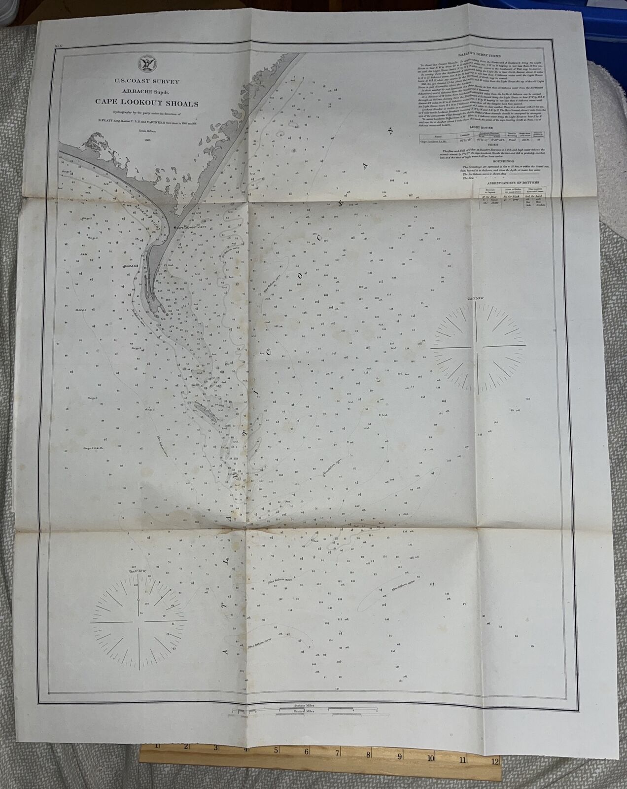 Antique 1866 US Map: U. S. Coast Survey - Cape Lookout Shoals North Carolina NC