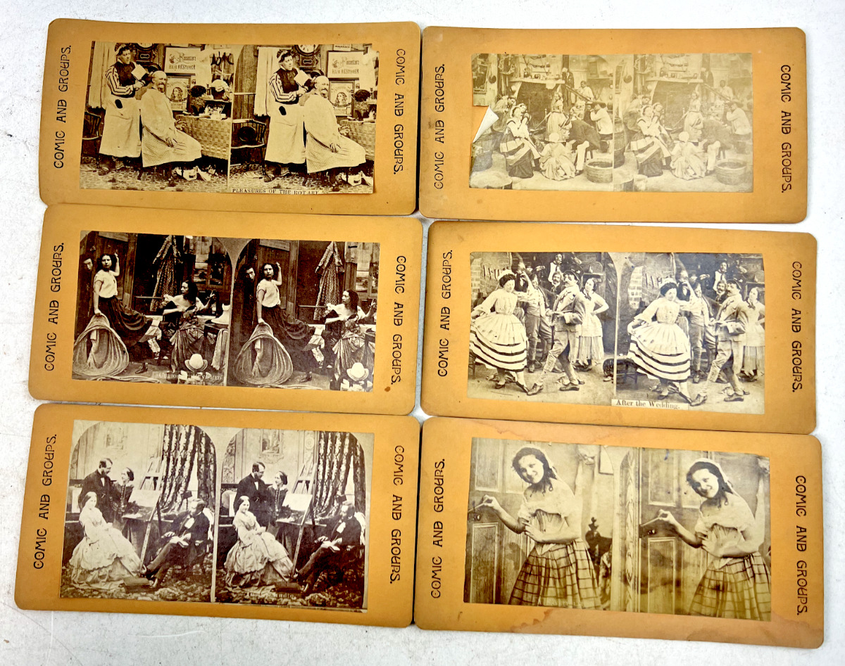 Antique Comic And Groups Stereoscope Viewer Cards - Lot of 6