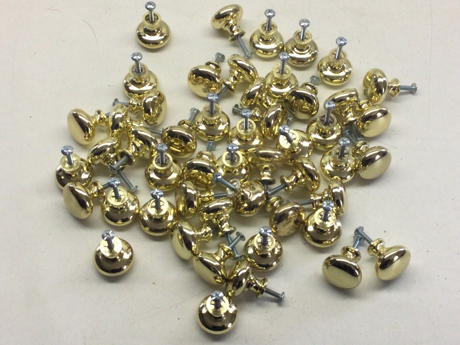 50) Solid Polished Brass 1 1/4” Round Mushroom Kitchen Cabinet Knobs