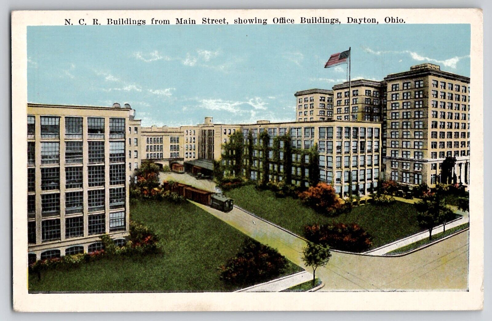 NCR Buildings Offices Main Street View Trolly Dayton OH Ohio Postcard 1915-20s