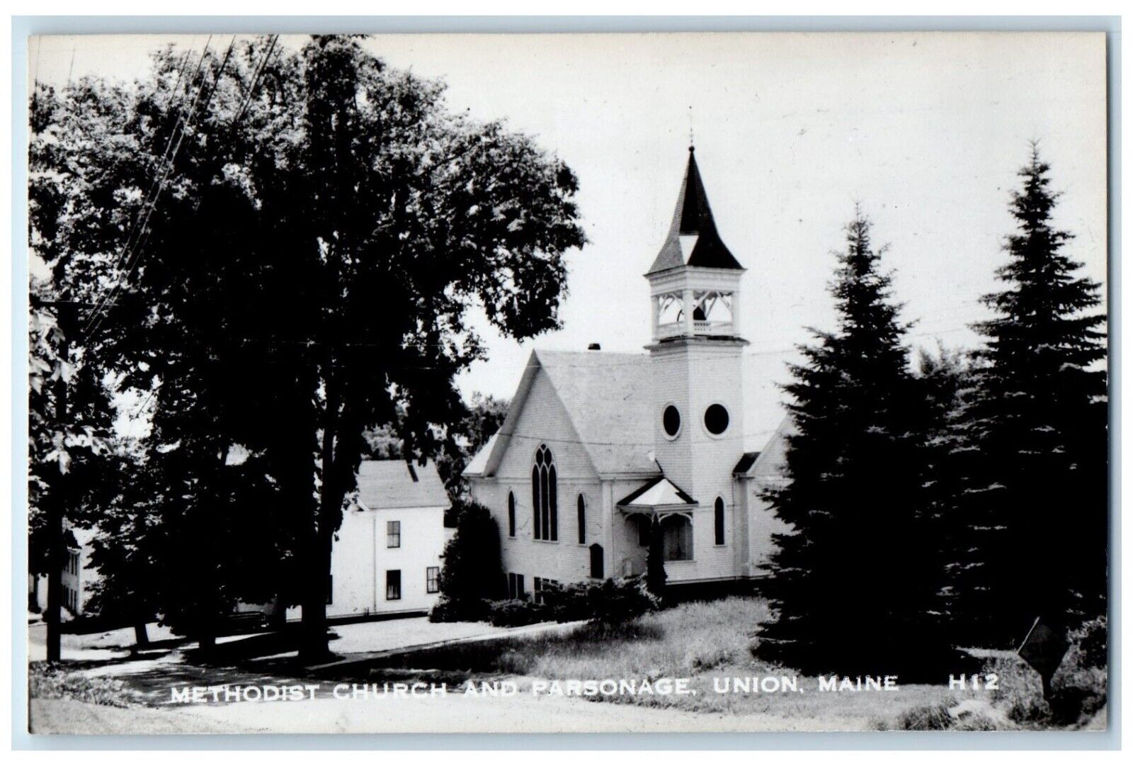 c1950\'s Methodist Church Parsonage Bell Tower Union Maine ME RPPC Photo Postcard