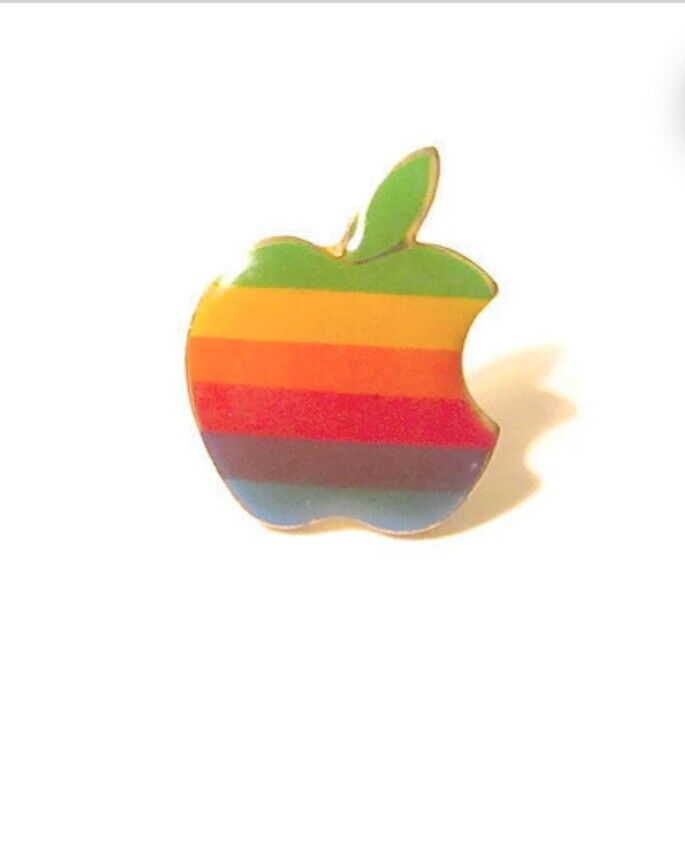 Two Vtg 80’s Apple MacIntosh Computer Rainbow Logo Lapel Hat Pins Tie Tack Pride