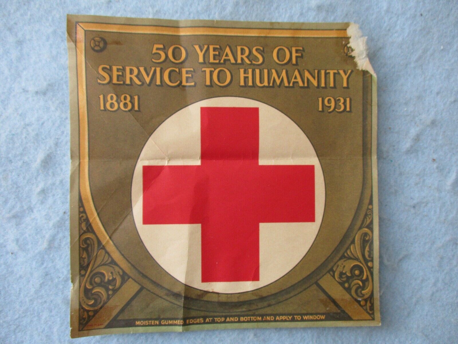 1931 American Red Cross Window Sticker 50 Year Anniversary Between World Wars