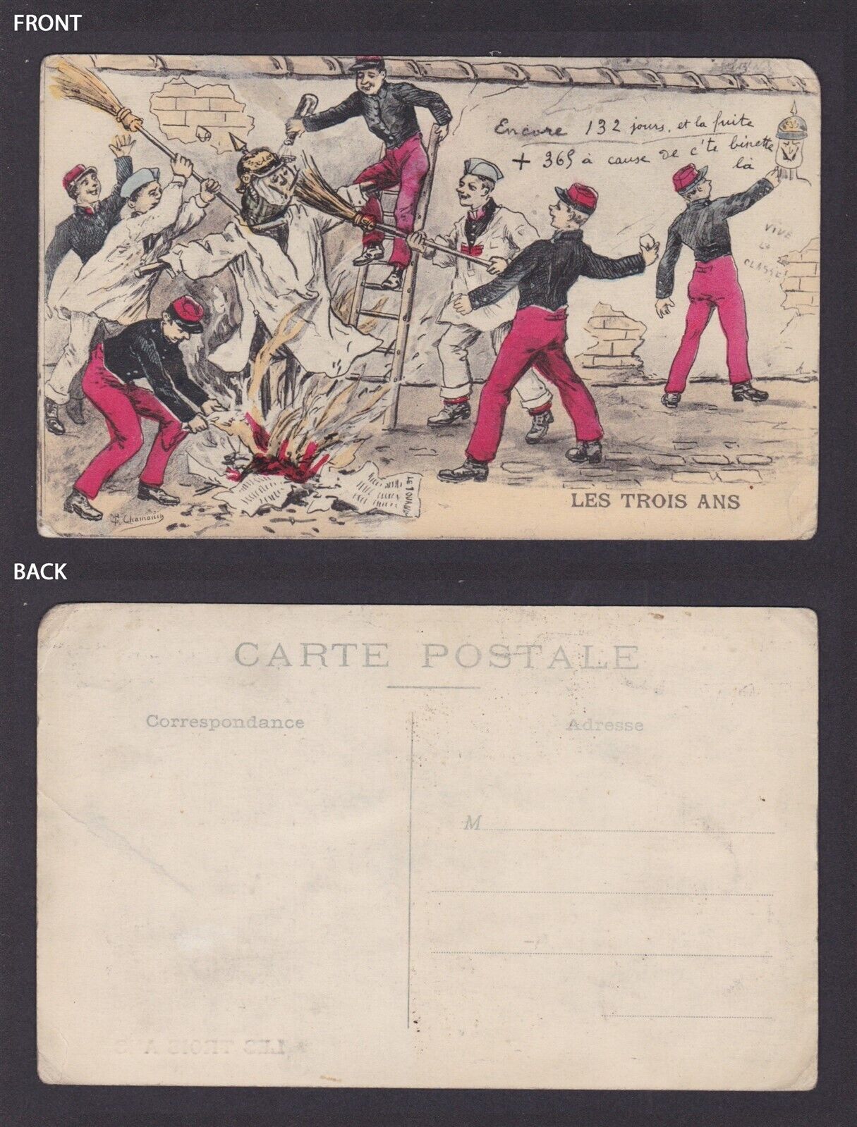 Postcard WWI Propaganda, Les Trois ans