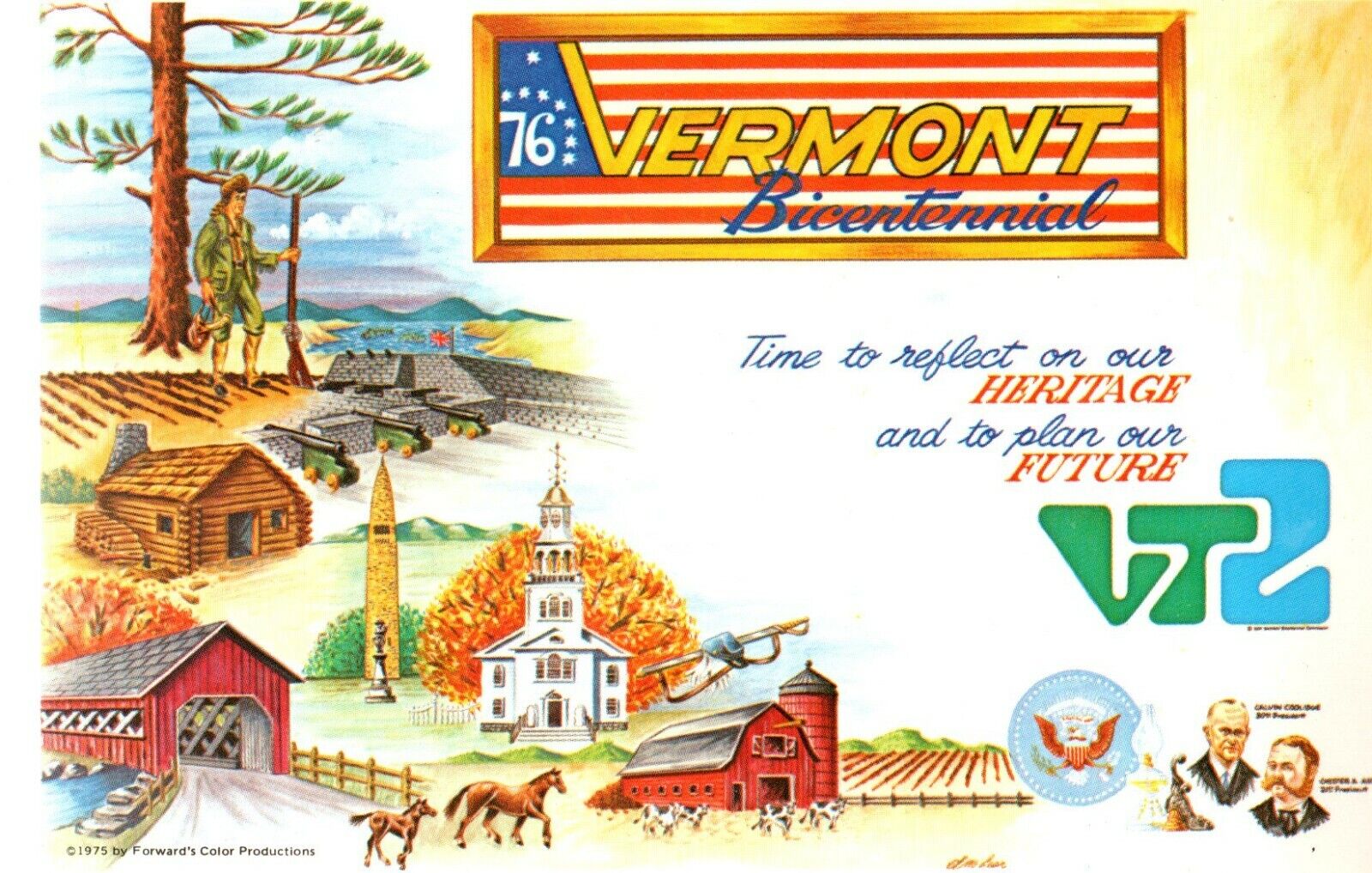 76 Vermont Bicentennial Flag, Scenic Views Postcard