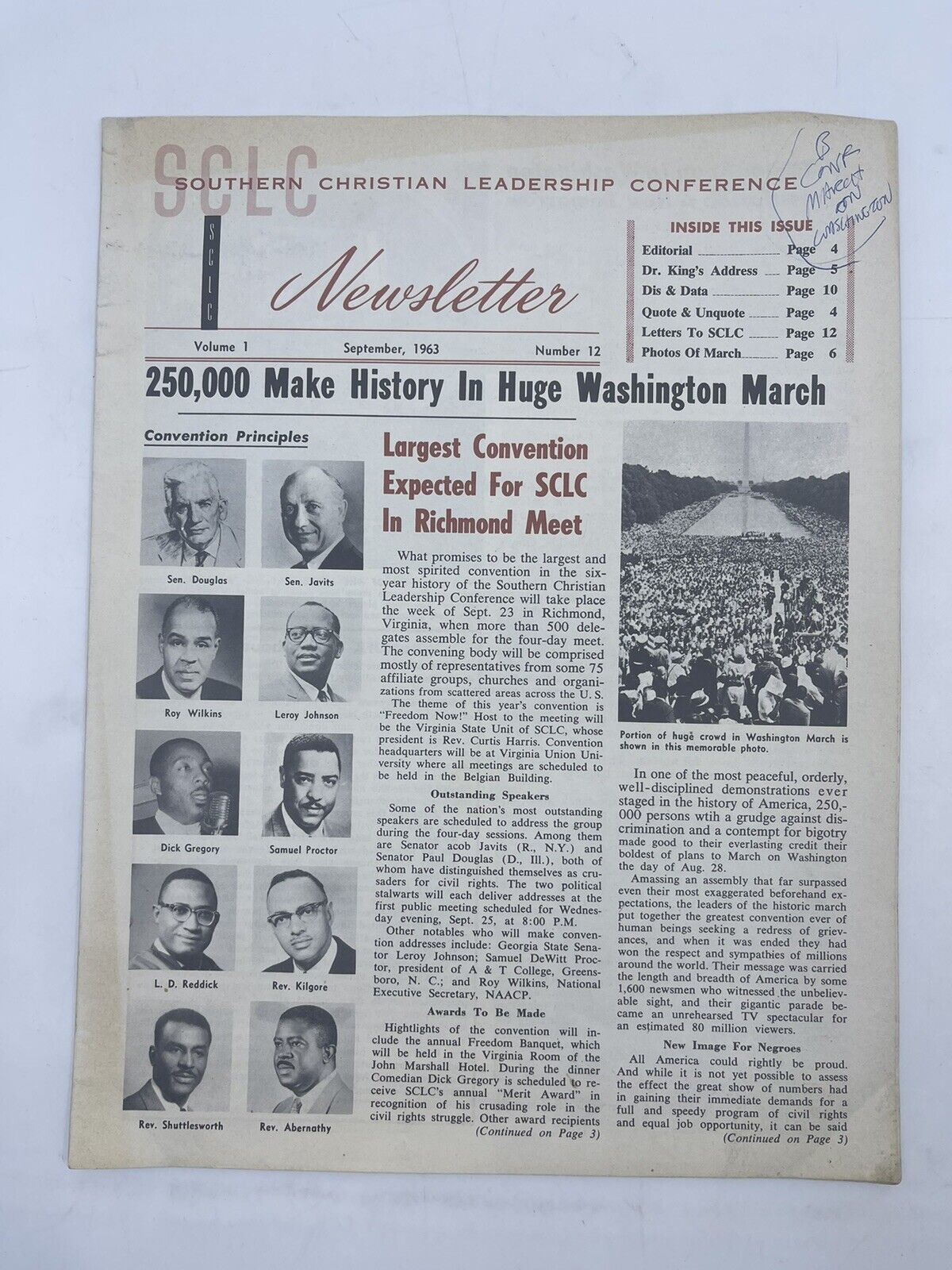 Rare Original SCLC Newsletter Vol 1 #12 March On Washington 1963 MLK Jr. Speech