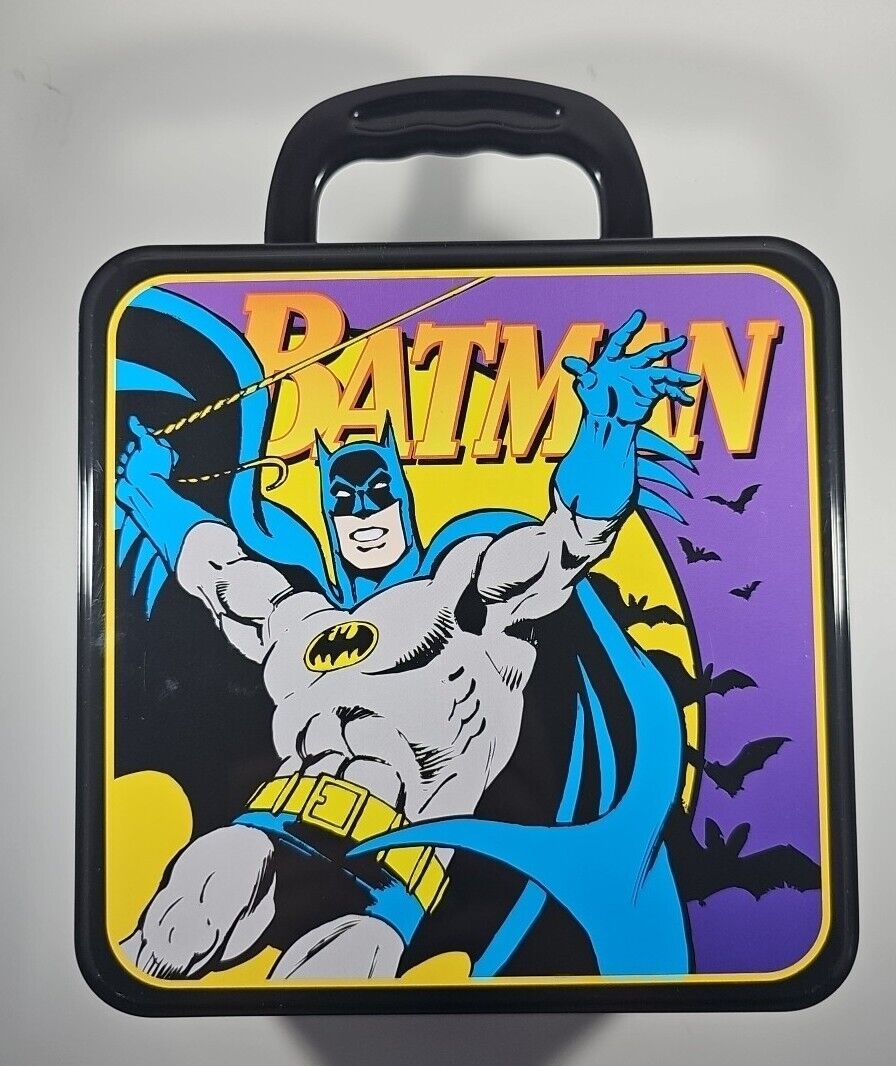 Vintage Batman Lunch Box Dark Knight Metal Tin Tote Pail Handle Box DC Comic Vtg
