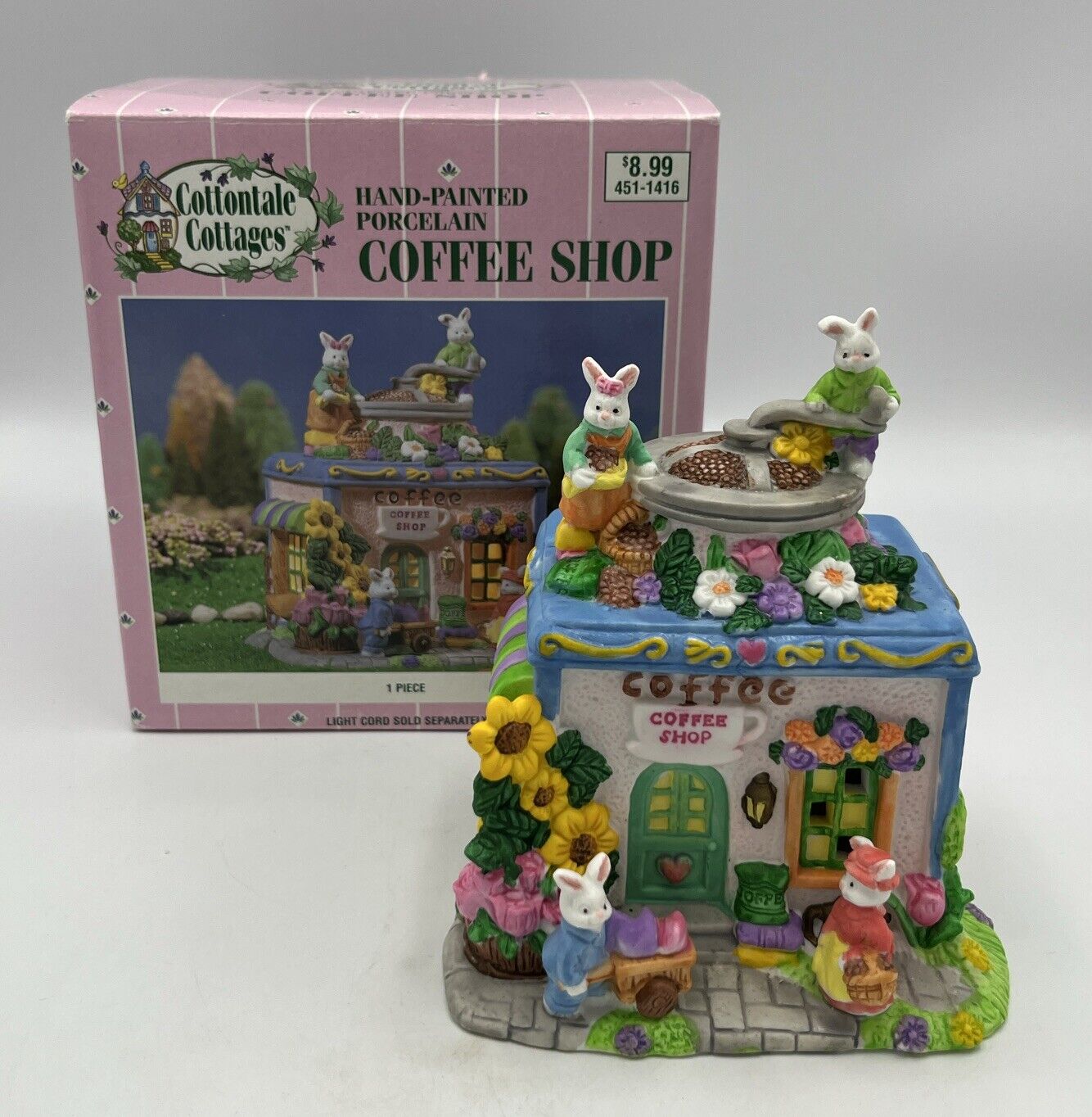 Cottontale Cottages Coffee Shop Hand Painted Porcelain Easter Village 1999 Box