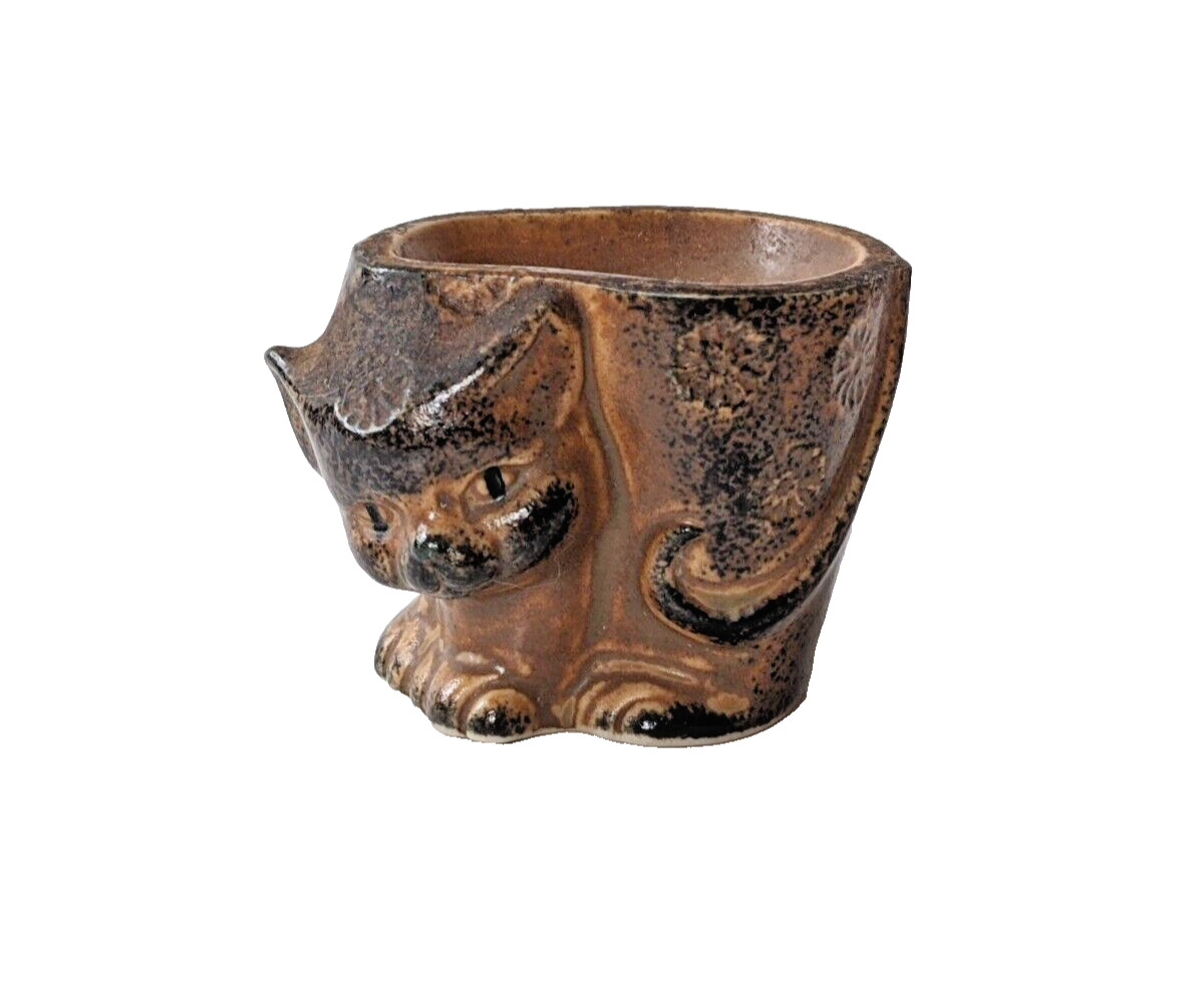 Vintage 1970\'s Brown & Black Ceramic Cat Trinket Ring Dish Japanese Otagiri?