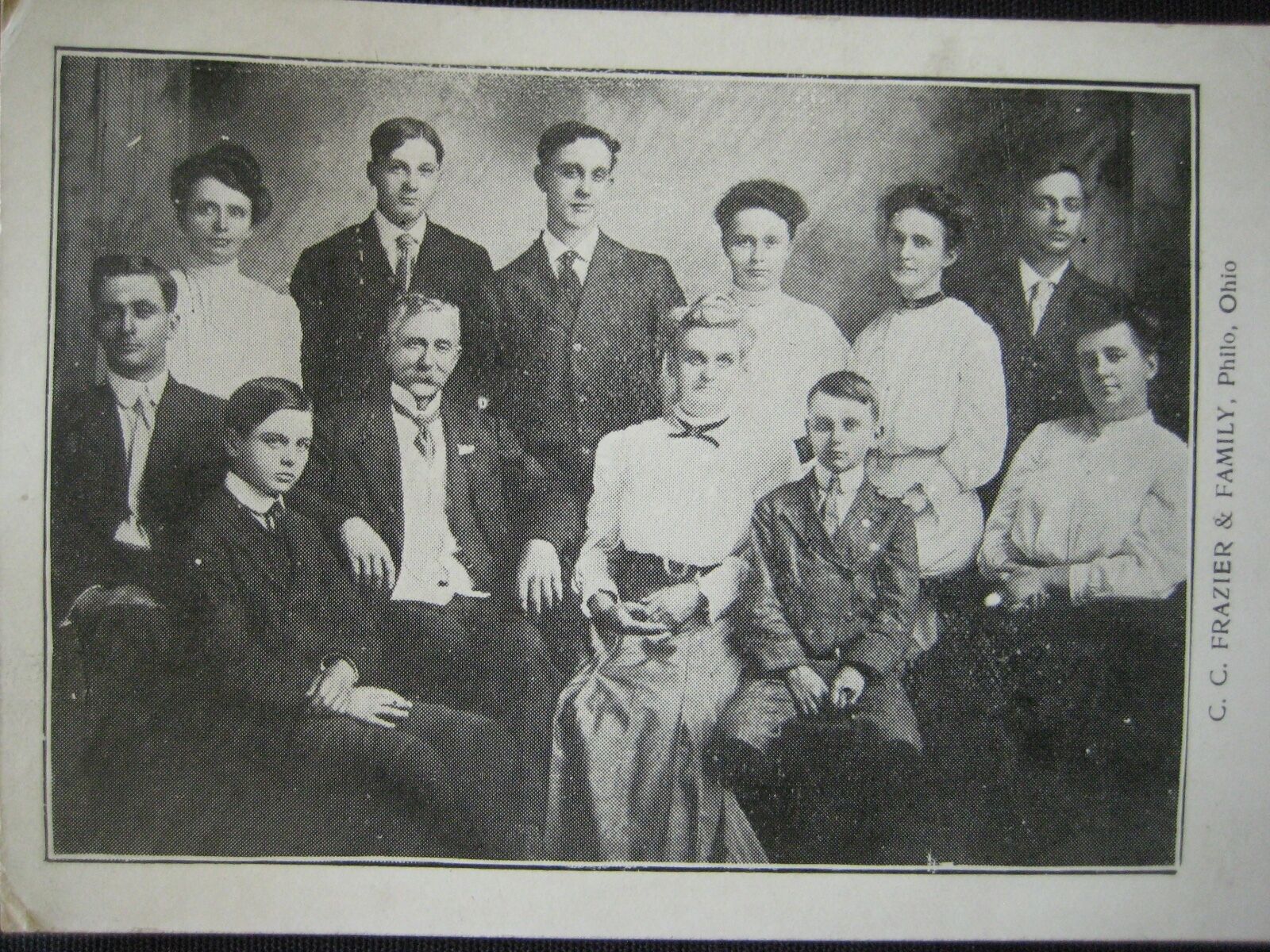 C.C. Frazier & Family Photo Philo OH Ancestry Postcard - Muskingum Co. Ohio