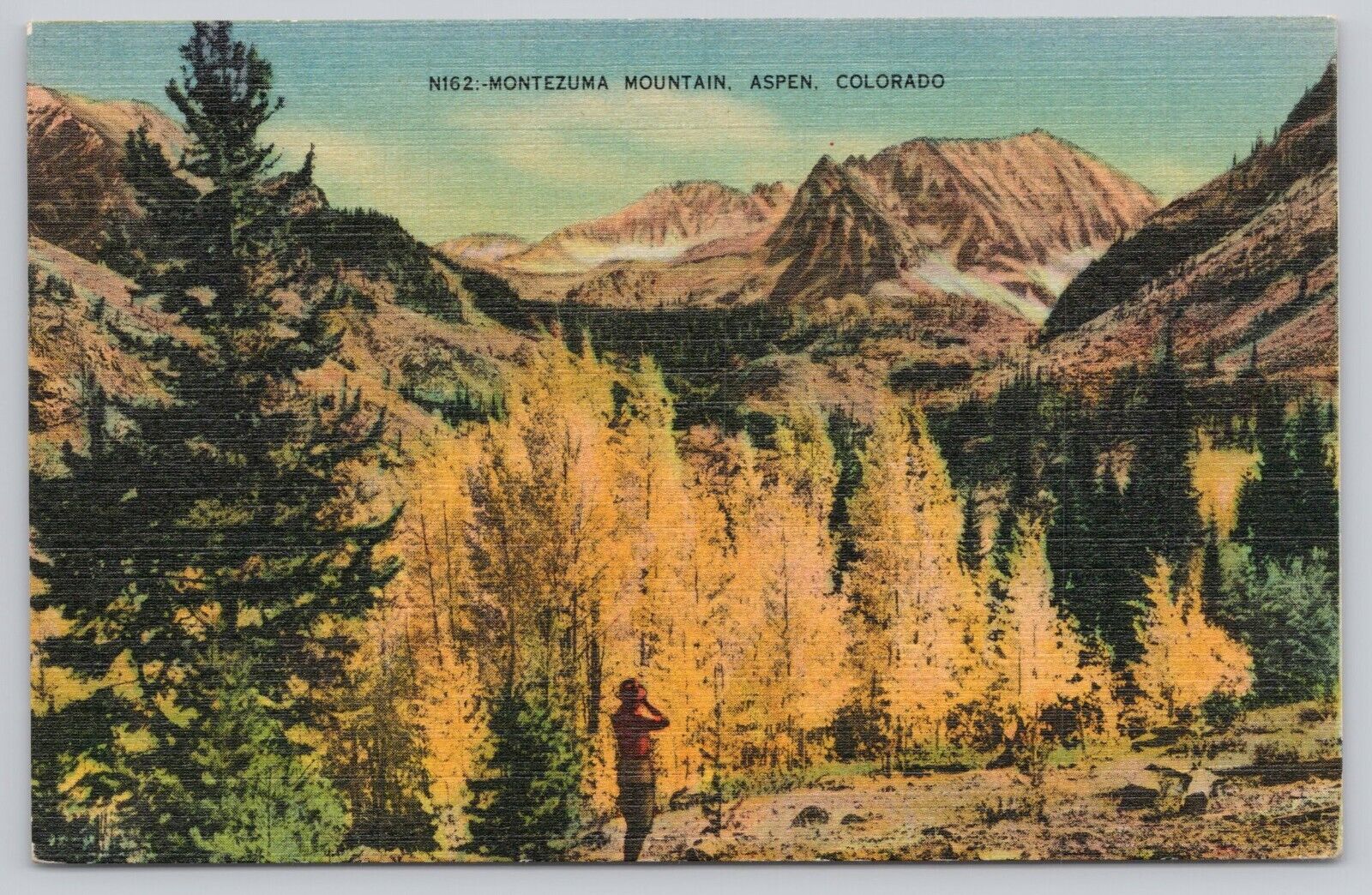 Montezuma Mountain Aspen Colorado CO Vintage Linen Postcard c1944