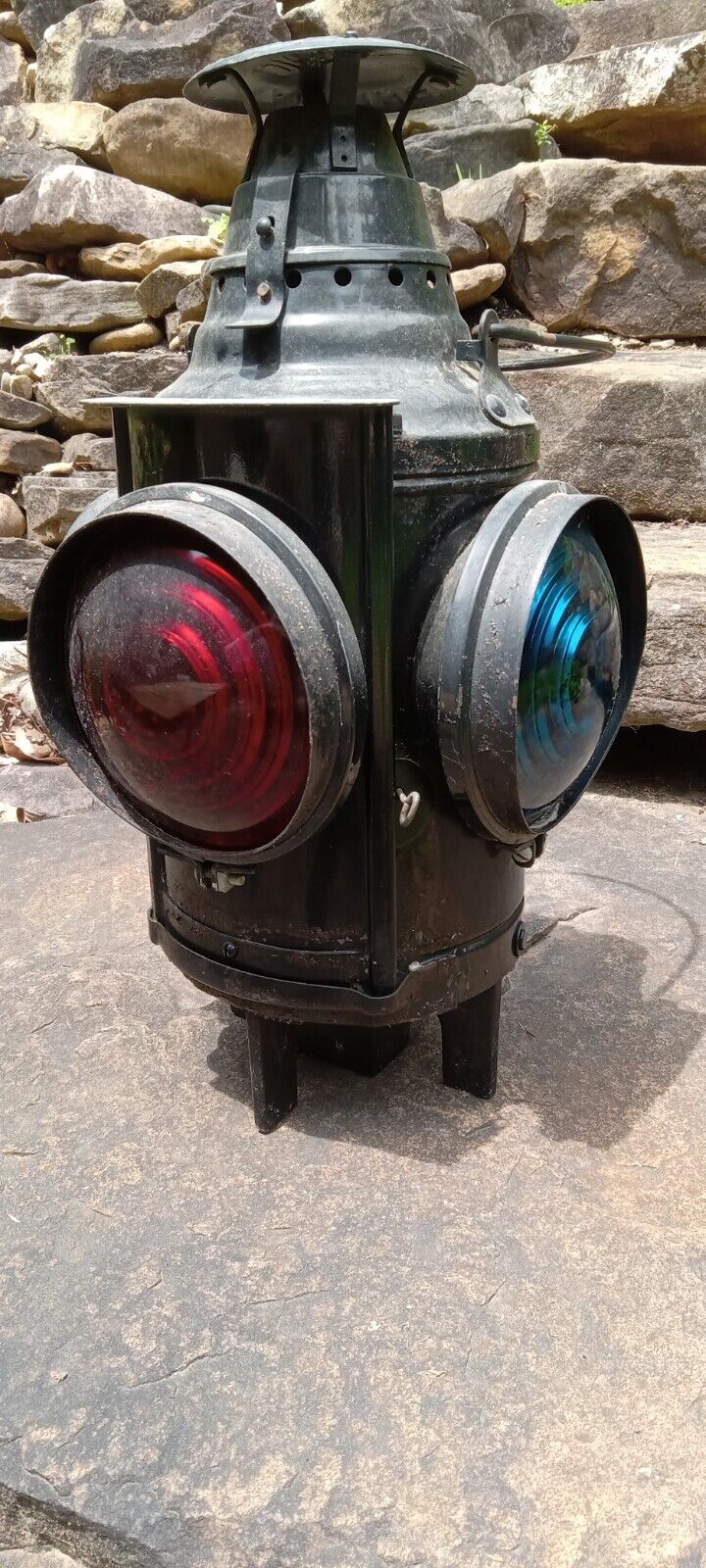Rare Antique Dressel 4-Way Arlington NJ Glass Lantern - Red/Blue