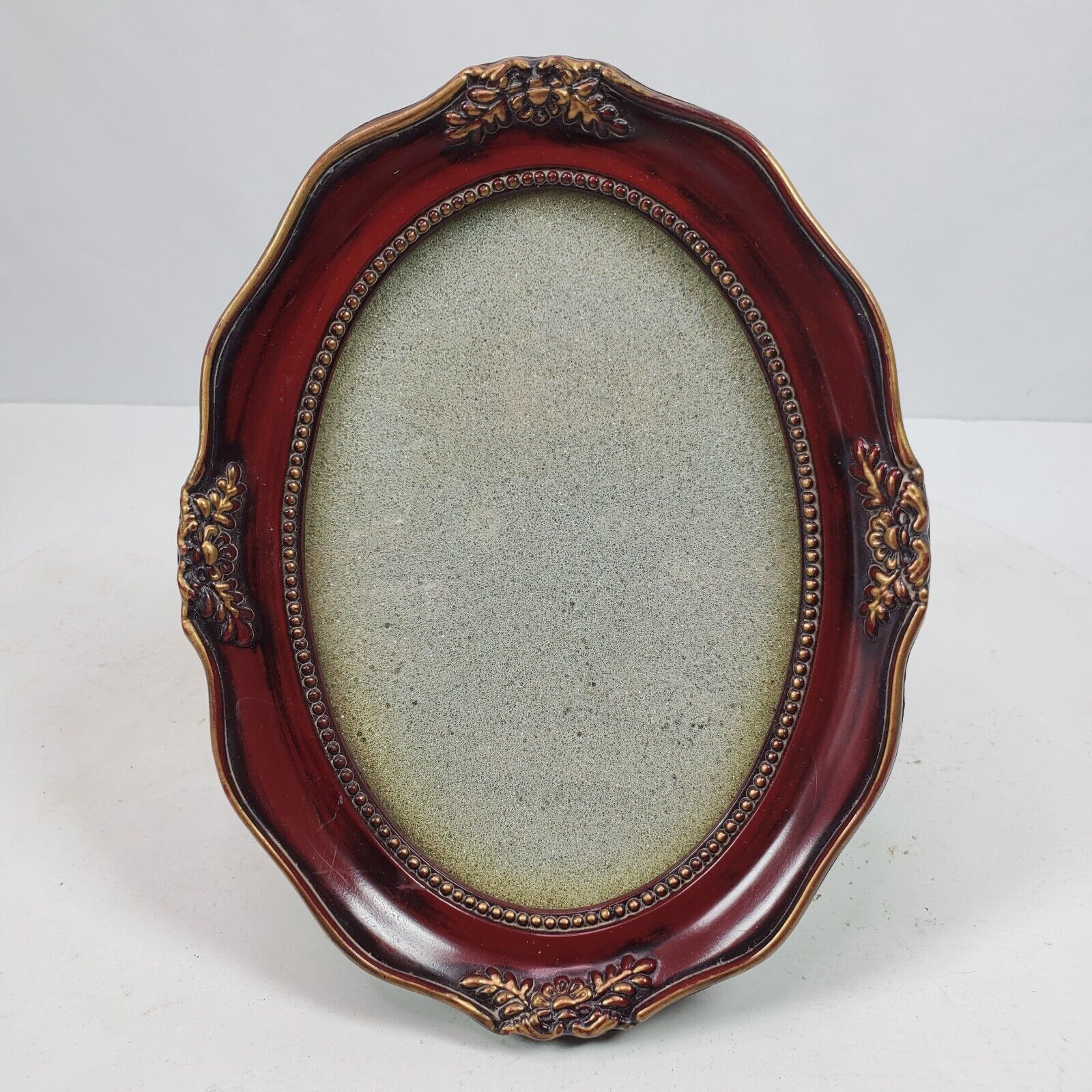 Vintage Victorian Style Oval Picture Frame Red Gold 7x5.5 Inch w/ Kick Stand
