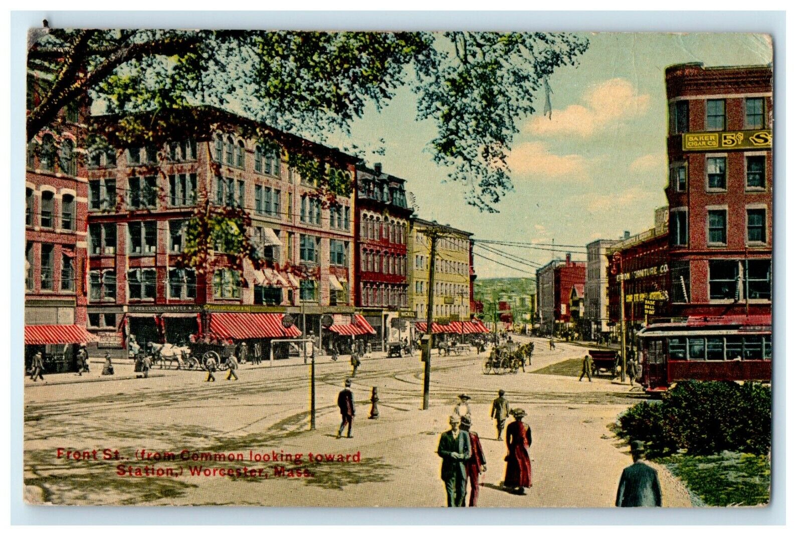 1912 Front Street Looking Toward Station, Worcester, Massachusetts MA Postcard