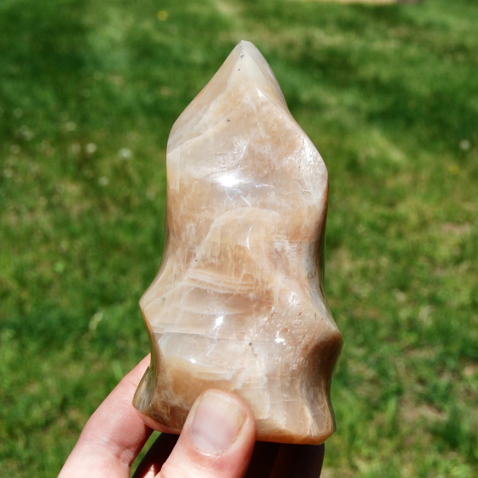 XL 4.7in 1.4LB Peach Moonstone Crystal Freeform Flame Tower, India