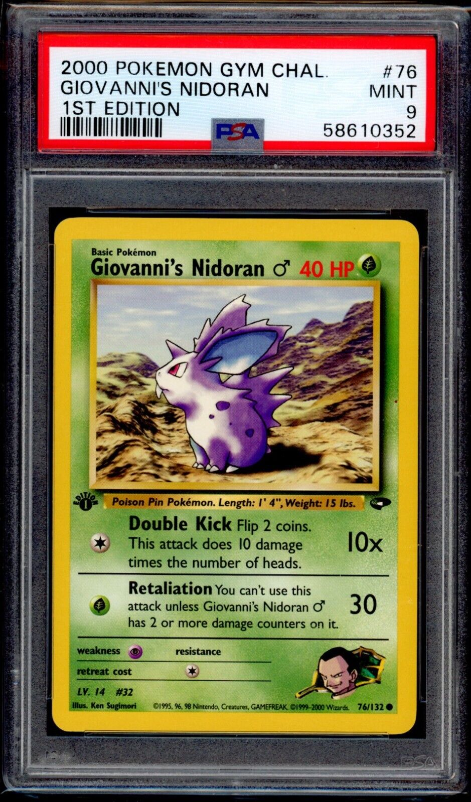 PSA 9 Giovanni\'s Nidoran 2000 Pokemon Card 76/132 1st Edition Gym Challenge