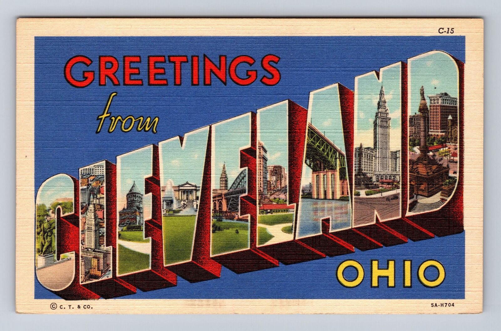 Cleveland OH-Ohio, General LARGE LETTER GREETING, Antique Vintage Postcard