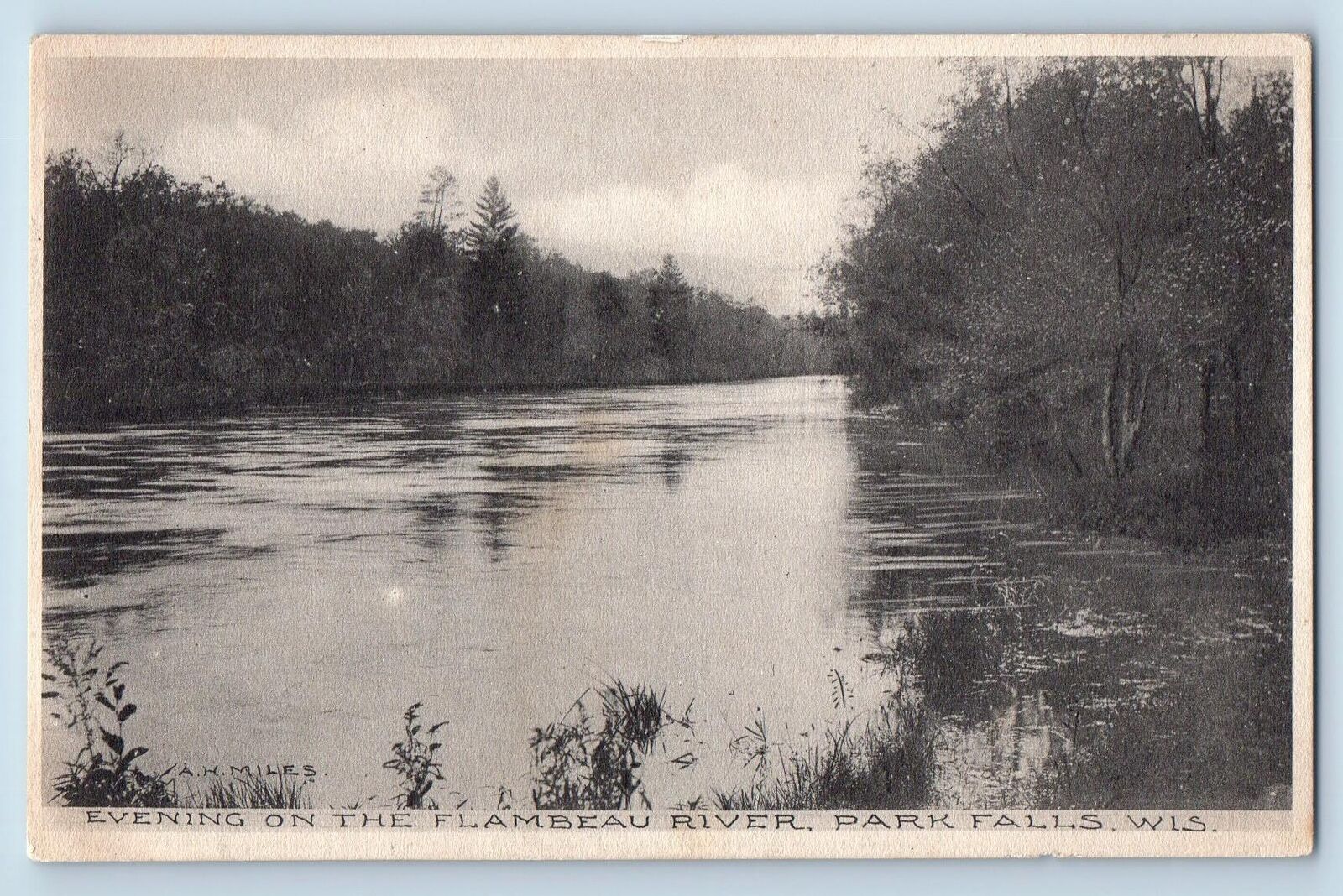 c1911 Evening On The Flambeau River View Park Falls Wisconsin Antique Postcard