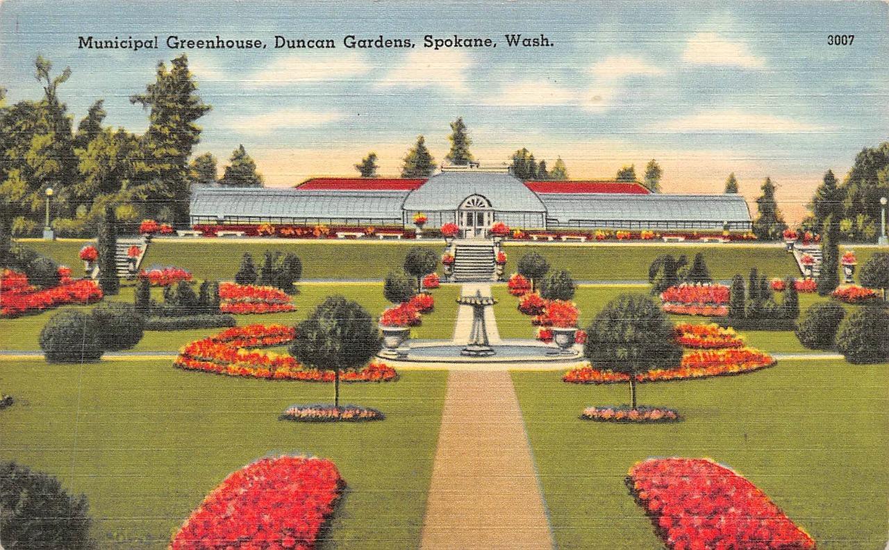 SPOKANE, WA Washington  MUNICIPAL GREENHOUSE~Duncan Gardens   c1940\'s Postcard