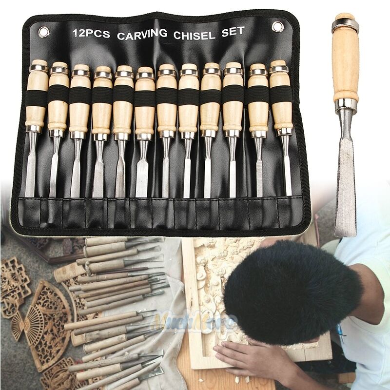 Wood Carving Hand Chisel Tools 12 Piece Set Woodworking Professional Gouges New