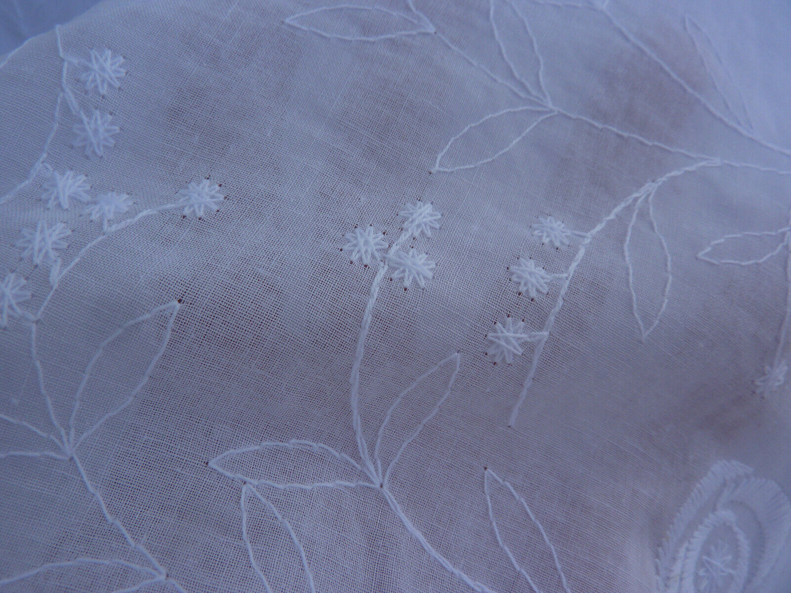 Beautiful White on White Embroidered Floral Lawn 100% Cotton Semi Sheer