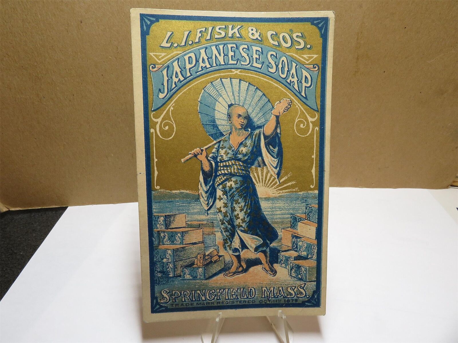 Victorian Tade Card L I Fisk Japanese Soap Springfield MA Laundry Bath 1875