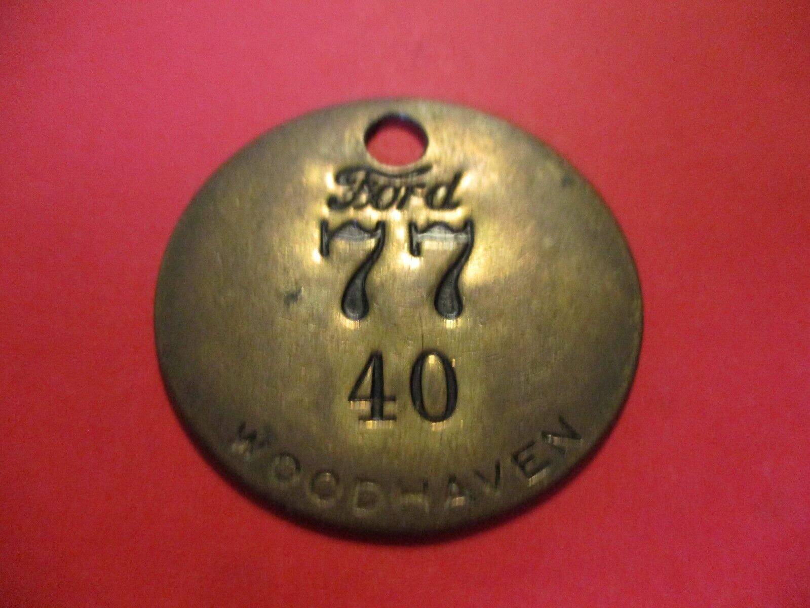 Vintage Ford Motor Company Woodhaven Plant Brass Tool Check Tag