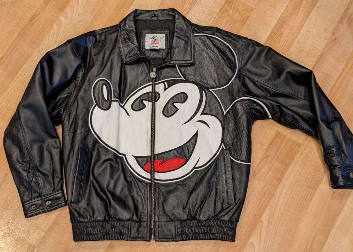 VTG DISNEY & Co Mickey Mouse Sz Large Leather Jacket by STARTER - RARE