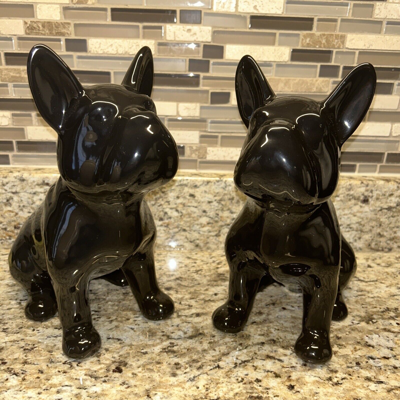 LRG 10” PR French Bulldog Figurine Sitting Ceramic Decor Glossy Frenchie Batpig