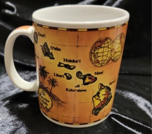Hawaiian Ceramic Coffee Mug Vintage Map of the Islands. 