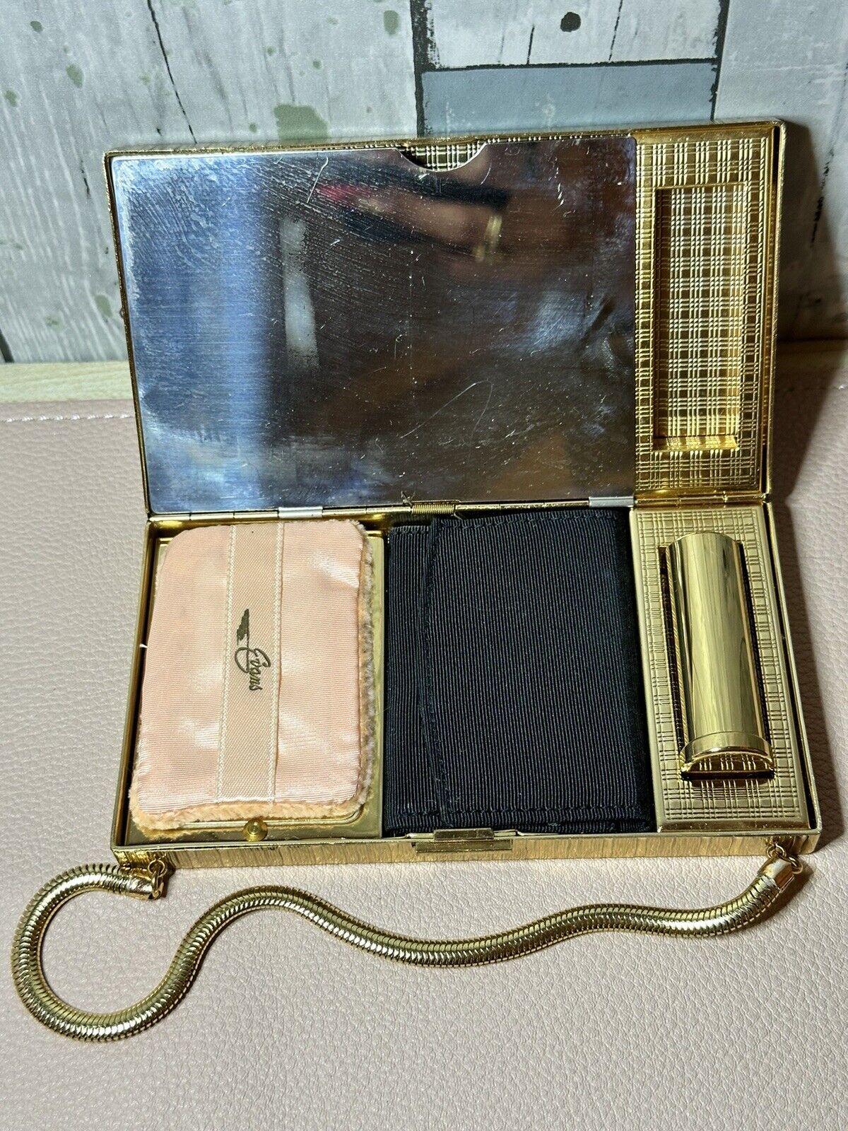 VTG Evans 1930’s Ladies Minaudière Compact Cigarette Case Purse Cluch Rhinestone