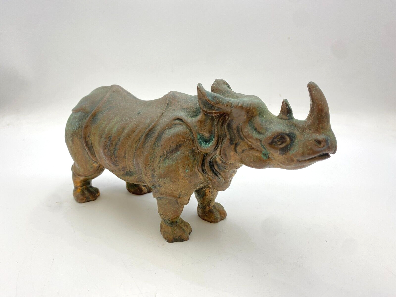 Copper Bronze Rhinoceros Rhino Figurine Detailed Paperweight 10.5\