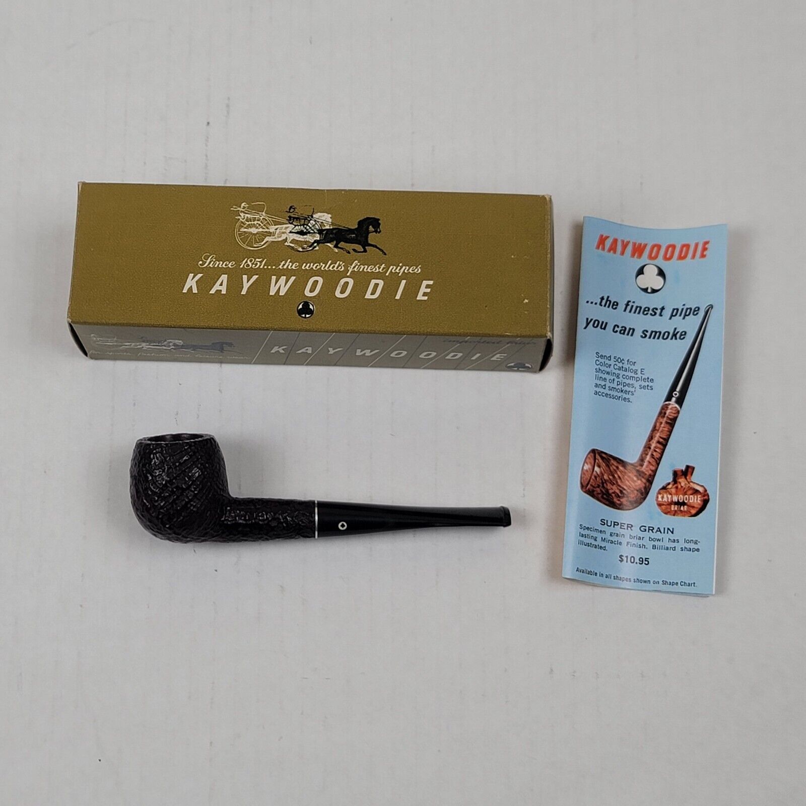 Vintage Kaywoodie Relief Grain 80B Tobacco Pipe Imported Briar Billiard With Box